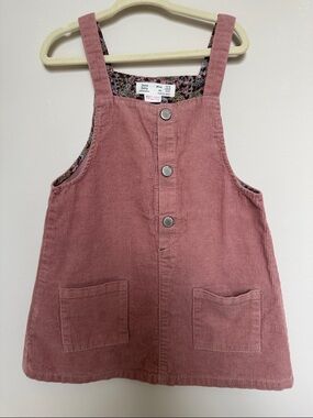 Zara Pink Corduroy Overall Dress with Floral Lining